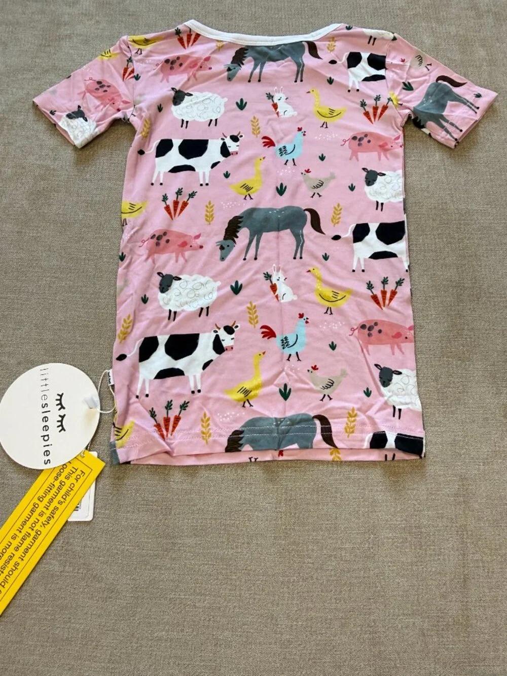 Little Sleepies Pink Farm Animals Two-Piece Short Sleeve & Pants Pajama Set 4T